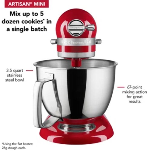 KitchenAid KSM3316XER Artisian Mini 3.5-Quart Tilt-Head Stand Mixer (Empire Red) - Image 2
